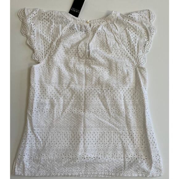 Lauren Ralph Lauren Women's Eyelet Flutter Sleeve White Top Size M NWT - Picture 6 of 10